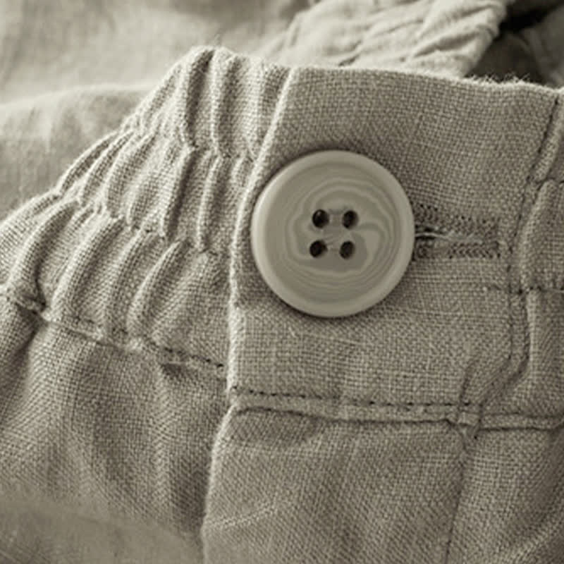 Buddha Stones Pantaloni estivi casual minimalisti con bottoni, tinta unita, alla caviglia, da donna, a gamba larga con tasca - image 1