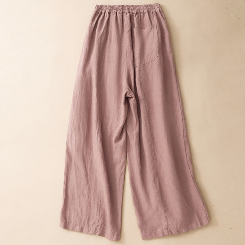 Buddha Stones Pantaloni estivi casual minimalisti con bottoni, tinta unita, alla caviglia, da donna, a gamba larga con tasca - image 1