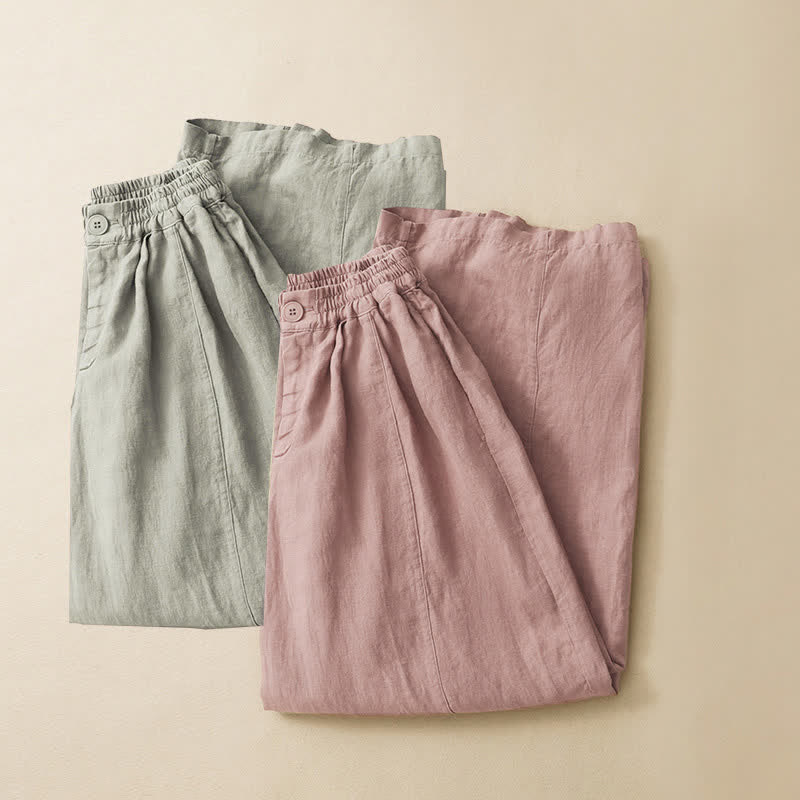 Buddha Stones Pantaloni estivi casual minimalisti con bottoni, tinta unita, alla caviglia, da donna, a gamba larga con tasca - image 18