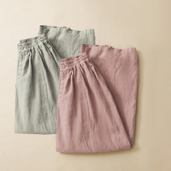 Buddha Stones Pantaloni estivi casual minimalisti con bottoni, tinta unita, alla caviglia, da donna, a gamba larga con tasca - image 18