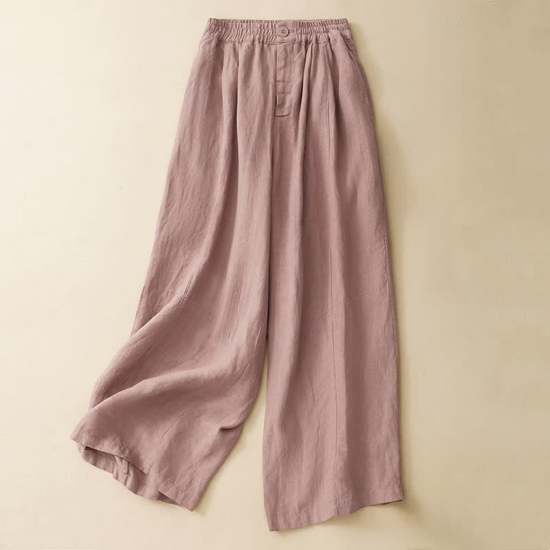 Buddha Stones Pantaloni estivi casual minimalisti con bottoni, tinta unita, alla caviglia, da donna, a gamba larga con tasca - Rosa chiaro - US8-10, UK/AU12-14, EU40-42 (2XL) - image 0