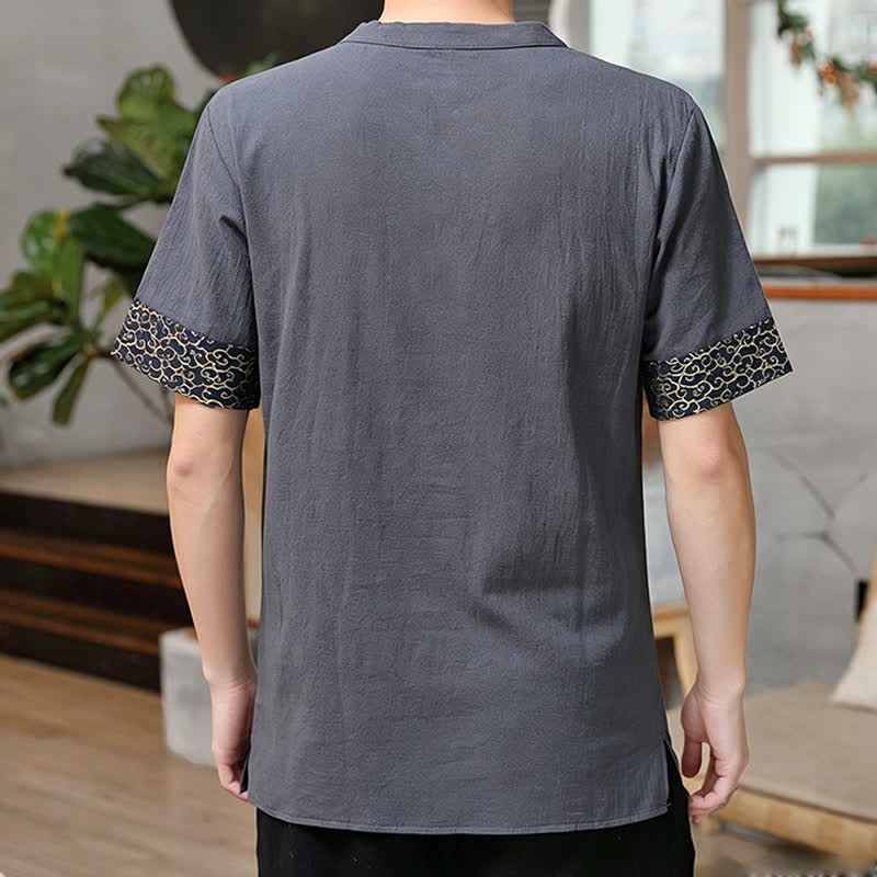 Buddha Stones Camicia da uomo a maniche corte, tinta unita, stile estivo Tang, con bottoni a forma di rana e ricamo a zucca. - image 12
