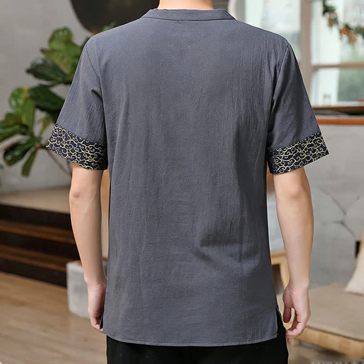 Buddha Stones Camicia da uomo a maniche corte, tinta unita, stile estivo Tang, con bottoni a forma di rana e ricamo a zucca. - image 12