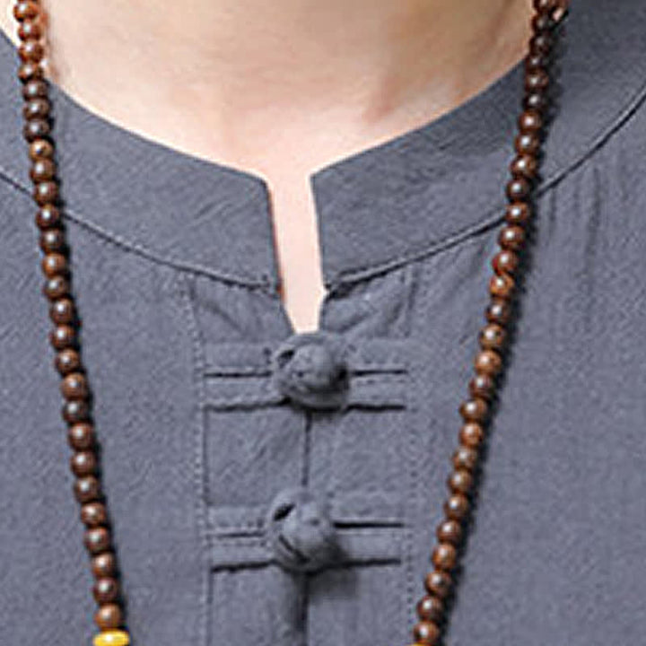 Buddha Stones Camicia da uomo a maniche corte, tinta unita, stile estivo Tang, con bottoni a forma di rana e ricamo a zucca. - image 18