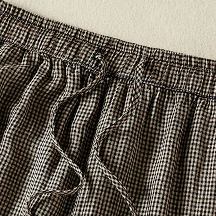 Buddha Stones Pantaloni estivi casual da donna in lino a quadri con coulisse, gamba larga e tasca. - image 5