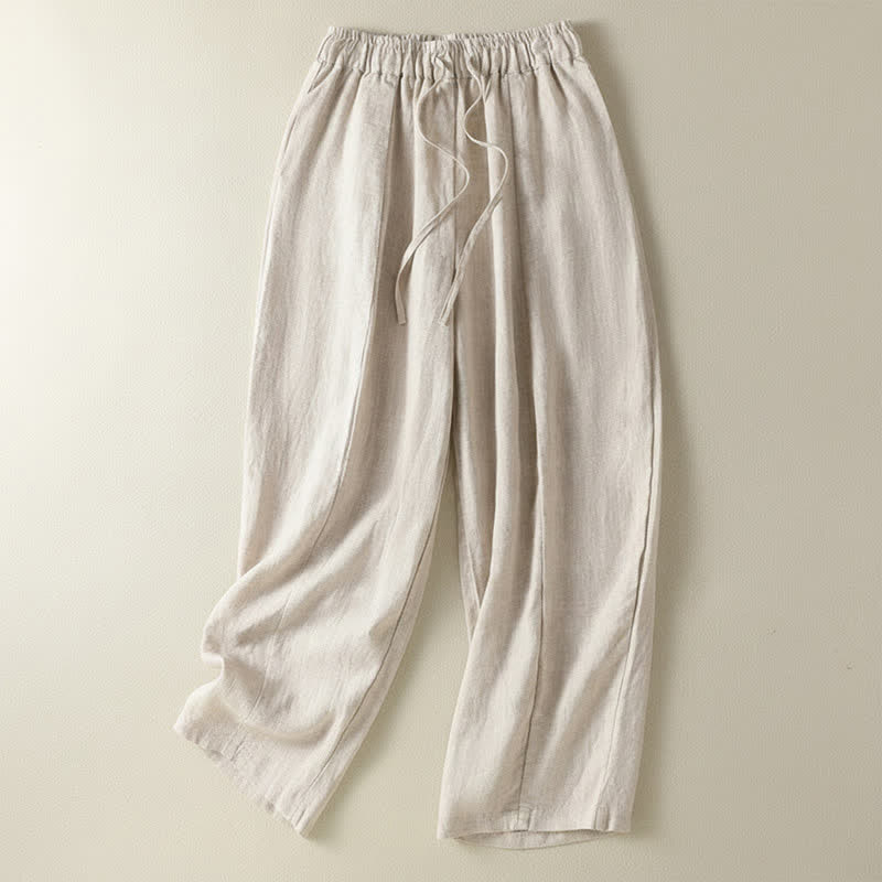 Buddha Stones Pantaloni estivi casual con coulisse in lino tinta unita, pantaloni a gamba larga da donna con tasca - Biancheria - US8-10, UK/AU12-14, EU40-42 (2XL) - image 7