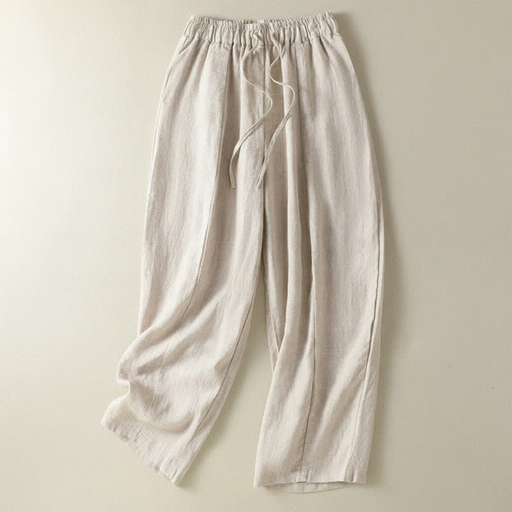 Buddha Stones Pantaloni estivi casual con coulisse in lino tinta unita, pantaloni a gamba larga da donna con tasca - Biancheria - US8-10, UK/AU12-14, EU40-42 (2XL) - image 7