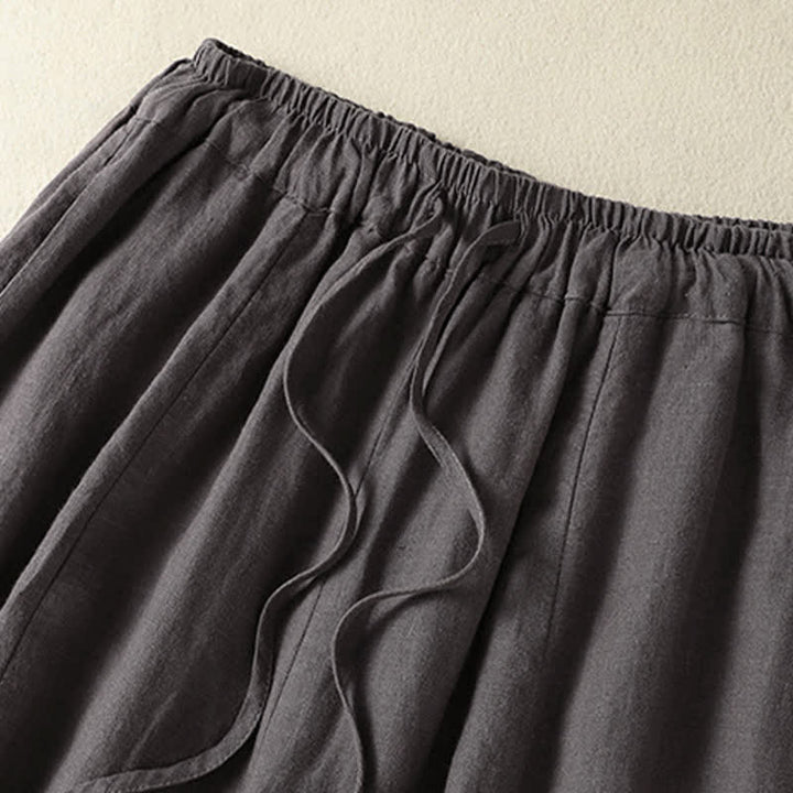 Buddha Stones Pantaloni estivi casual con coulisse in lino tinta unita, pantaloni a gamba larga da donna con tasca - image 18