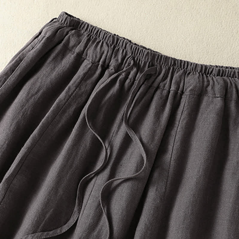 Buddha Stones Pantaloni estivi casual con coulisse in lino tinta unita, pantaloni a gamba larga da donna con tasca - image 18