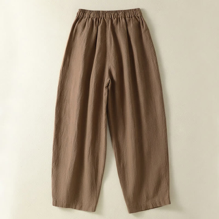 Buddha Stones Pantaloni estivi casual con coulisse in lino tinta unita, pantaloni a gamba larga da donna con tasca - image 1