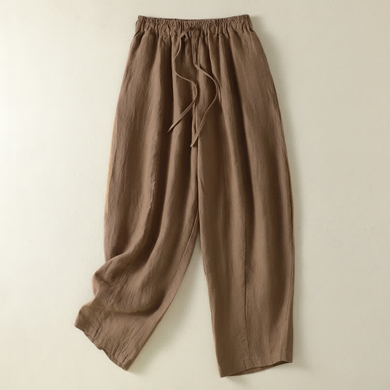 Buddha Stones Pantaloni estivi casual con coulisse in lino tinta unita, pantaloni a gamba larga da donna con tasca - Siena - US8-10, UK/AU12-14, EU40-42 (2XL) - image 0