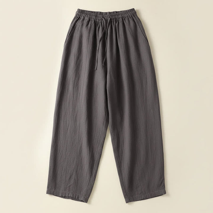 Buddha Stones Pantaloni estivi casual con coulisse in lino tinta unita, pantaloni a gamba larga da donna con tasca - Grigio tenue - US8-10, UK/AU12-14, EU40-42 (2XL) - image 16