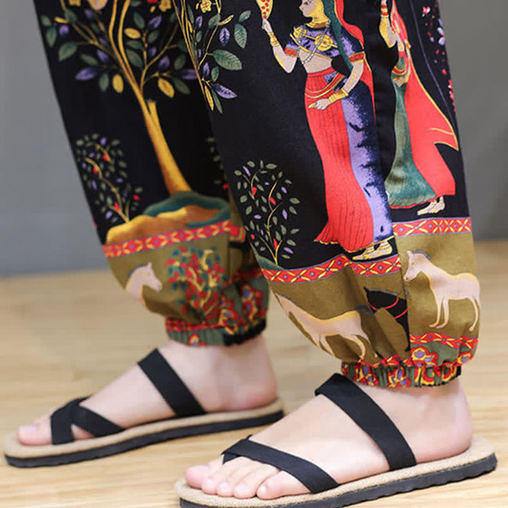 Buddha Stones Pantaloni corti da uomo estivi casual boho con coulisse, motivo geometrico a foglie di elefante, pantaloni harem con tasche. - image 41