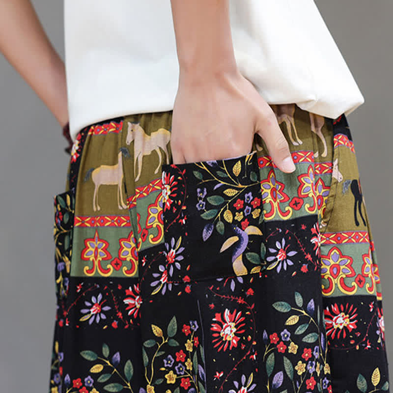 Buddha Stones Pantaloni corti da uomo estivi casual boho con coulisse, motivo geometrico a foglie di elefante, pantaloni harem con tasche. - image 40