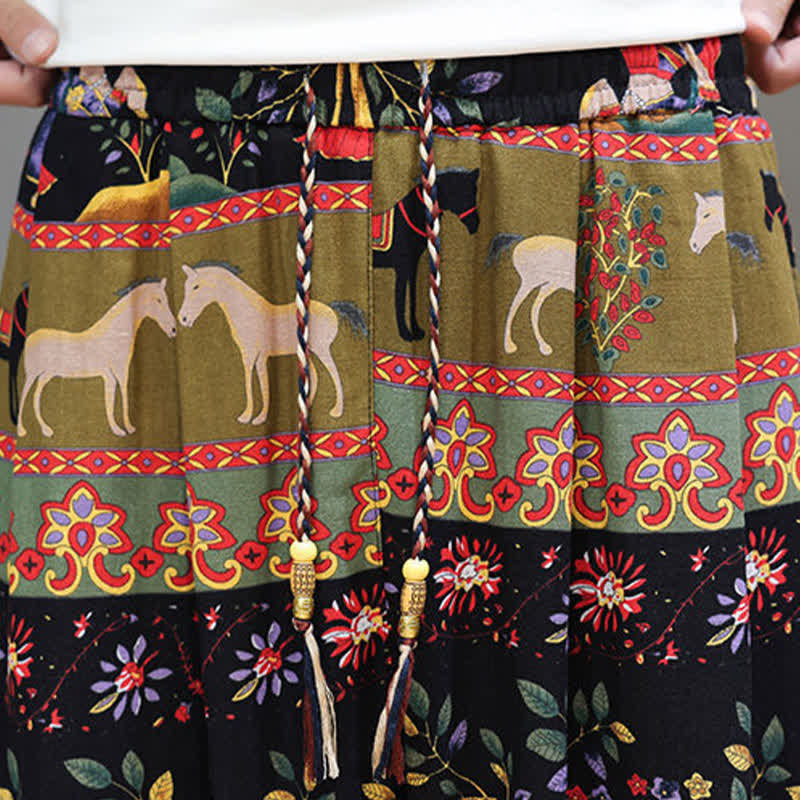 Buddha Stones Pantaloni corti da uomo estivi casual boho con coulisse, motivo geometrico a foglie di elefante, pantaloni harem con tasche. - image 39