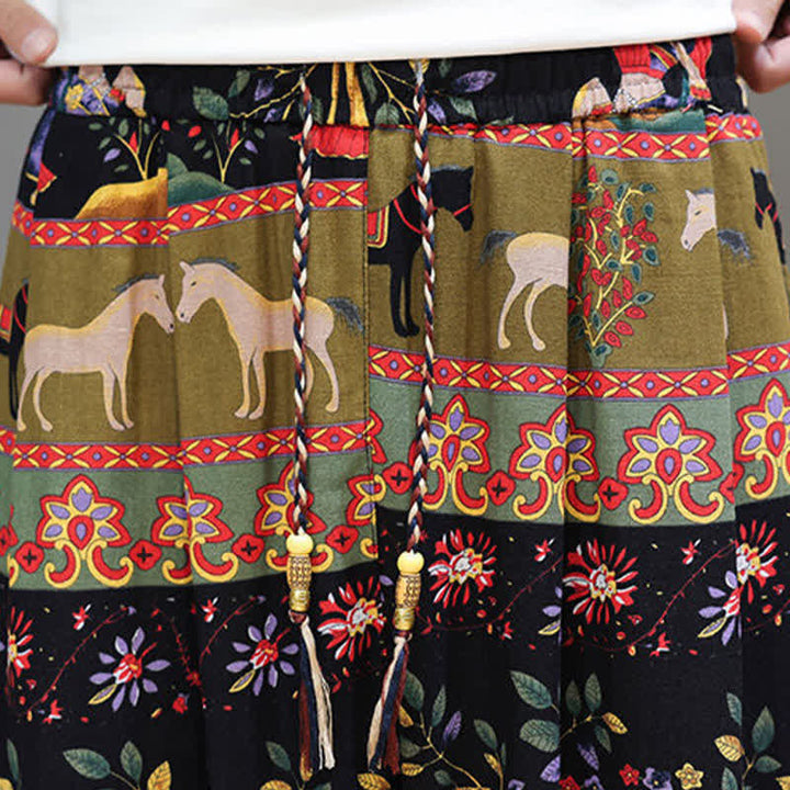 Buddha Stones Pantaloni corti da uomo estivi casual boho con coulisse, motivo geometrico a foglie di elefante, pantaloni harem con tasche. - image 39