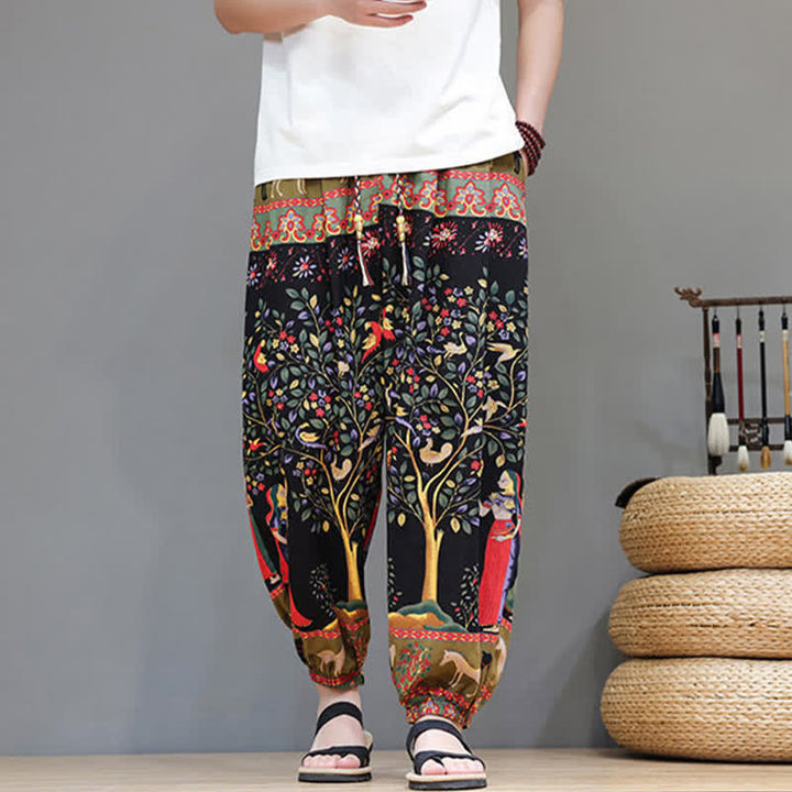 Buddha Stones Pantaloni corti da uomo estivi casual boho con coulisse, motivo geometrico a foglie di elefante, pantaloni harem con tasche. - image 32