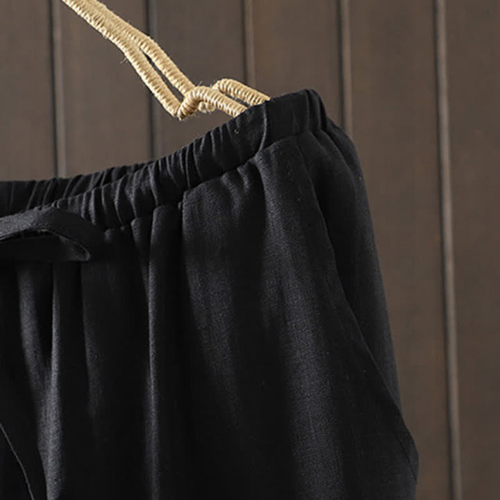 Buddha Stones Pantaloni estivi casual minimalisti con coulisse in cotone e lino tinta unita, modello alla caviglia, da donna, a gamba dritta con tasca. - image 17