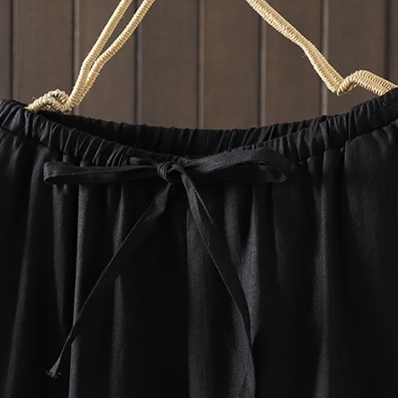 Buddha Stones Pantaloni estivi casual minimalisti con coulisse in cotone e lino tinta unita, modello alla caviglia, da donna, a gamba dritta con tasca. - image 16