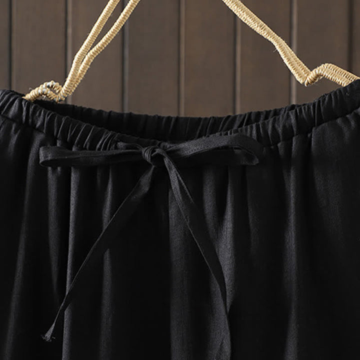 Buddha Stones Pantaloni estivi casual minimalisti con coulisse in cotone e lino tinta unita, modello alla caviglia, da donna, a gamba dritta con tasca. - image 16