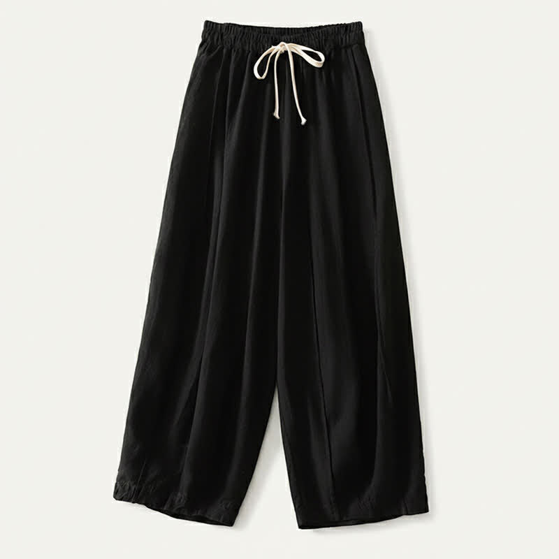 Buddha Stones Pantaloni corti estivi casual semplici con coulisse in cotone e lino tinta unita da donna, modello harem con tasca - Nero - US8-10, UK/AU12-14, EU40-42 (2XL) - image 7