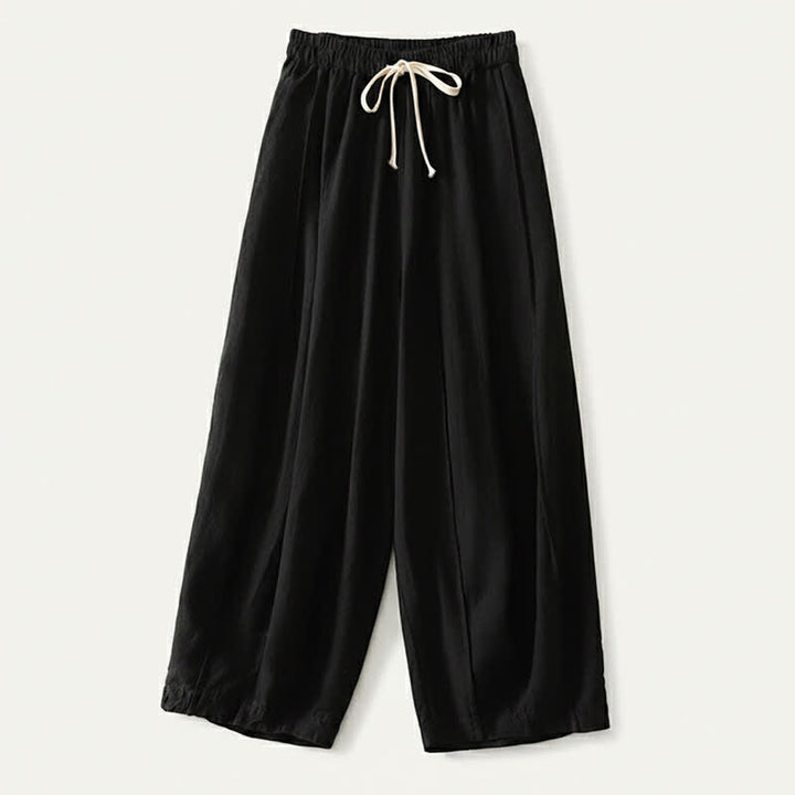 Buddha Stones Pantaloni corti estivi casual semplici con coulisse in cotone e lino tinta unita da donna, modello harem con tasca - Nero - US8-10, UK/AU12-14, EU40-42 (2XL) - image 7