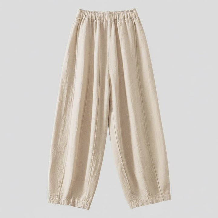 Buddha Stones Pantaloni corti estivi casual semplici con coulisse in cotone e lino tinta unita da donna, modello harem con tasca - image 1