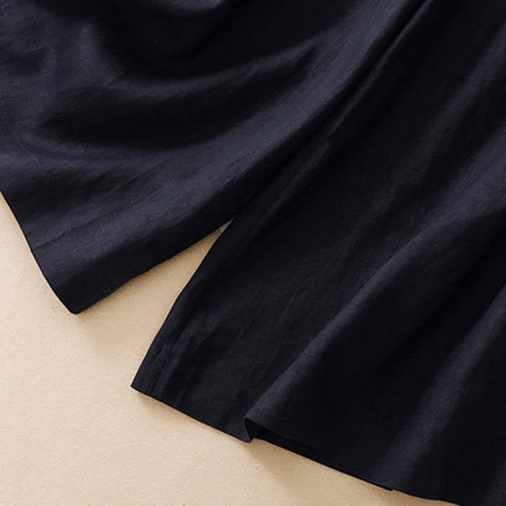 Pantaloni da donna a gamba larga con tasche, eleganti e casual estivi, in cotone ramie tinta unita, con bottoni e stampa Buddha Stones. - image 9