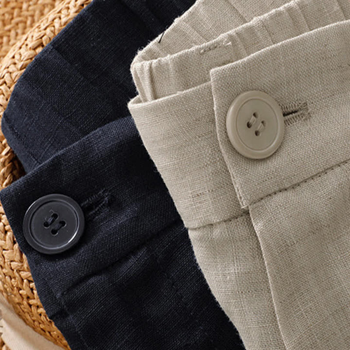 Pantaloni da donna a gamba larga con tasche, eleganti e casual estivi, in cotone ramie tinta unita, con bottoni e stampa Buddha Stones. - image 13