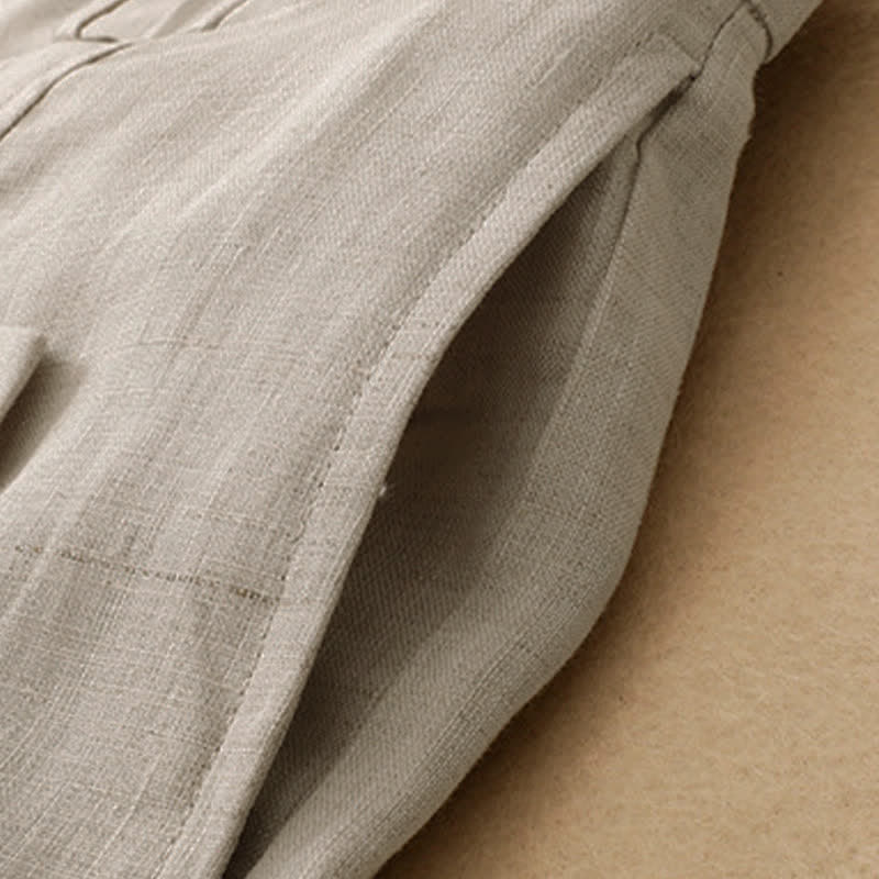 Pantaloni da donna a gamba larga con tasche, eleganti e casual estivi, in cotone ramie tinta unita, con bottoni e stampa Buddha Stones. - image 3