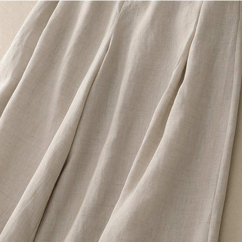 Pantaloni da donna a gamba larga con tasche, eleganti e casual estivi, in cotone ramie tinta unita, con bottoni e stampa Buddha Stones. - image 4