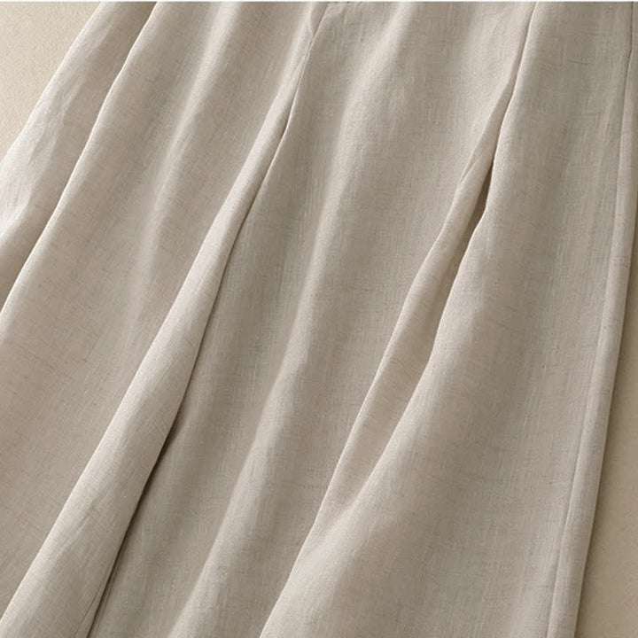Pantaloni da donna a gamba larga con tasche, eleganti e casual estivi, in cotone ramie tinta unita, con bottoni e stampa Buddha Stones. - image 4