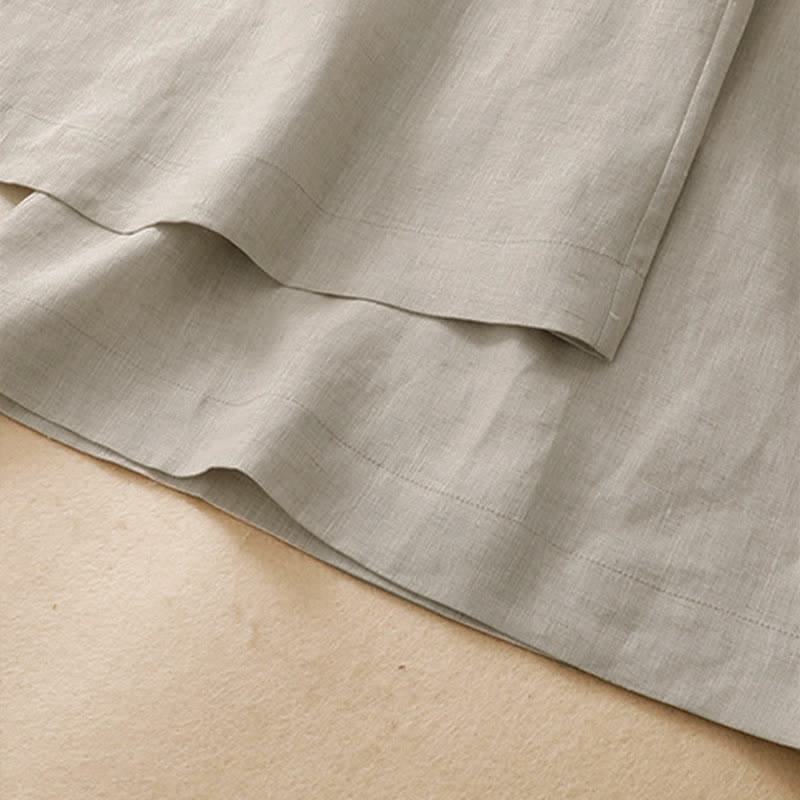 Pantaloni da donna a gamba larga con tasche, eleganti e casual estivi, in cotone ramie tinta unita, con bottoni e stampa Buddha Stones. - image 5