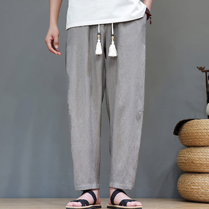 Pantaloni da uomo a gamba dritta, minimalisti, estivi, casual, con coulisse e tasca, con motivo Buddha Stones. - image 1