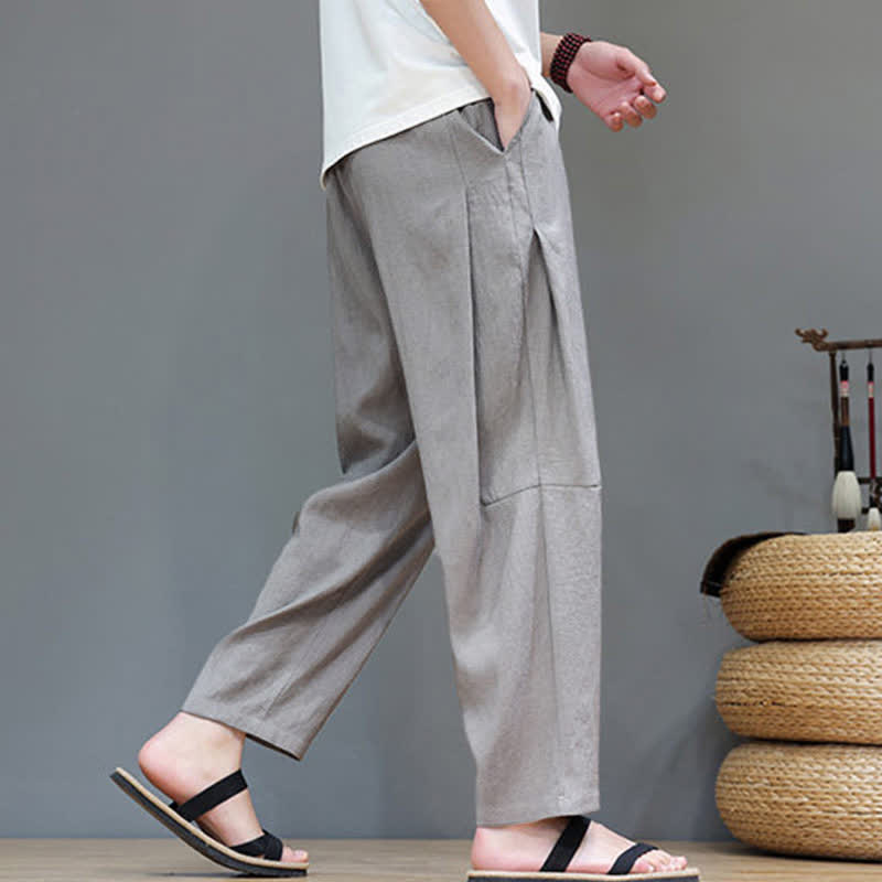 Pantaloni da uomo a gamba dritta, minimalisti, estivi, casual, con coulisse e tasca, con motivo Buddha Stones. - Grigio chiaro - US/UK/AU46, EU56 (5XL) - image 0
