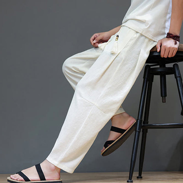 Pantaloni da uomo a gamba dritta, minimalisti, estivi, casual, con coulisse e tasca, con motivo Buddha Stones. - image 13