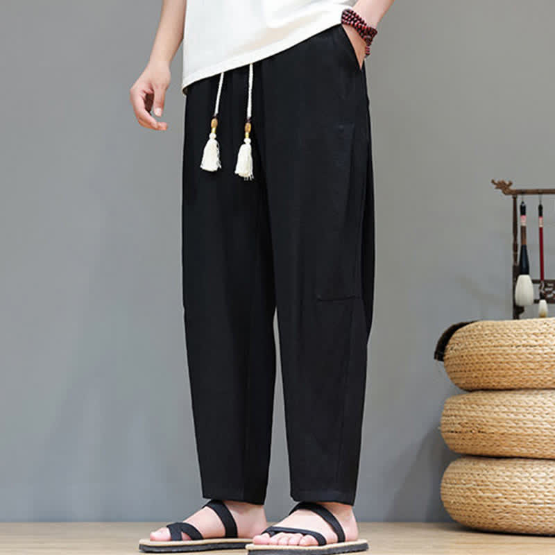 Pantaloni da uomo a gamba dritta, minimalisti, estivi, casual, con coulisse e tasca, con motivo Buddha Stones. - image 25
