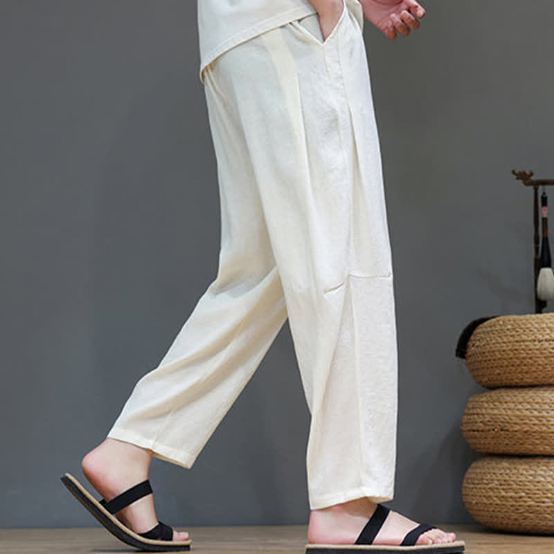 Pantaloni da uomo a gamba dritta, minimalisti, estivi, casual, con coulisse e tasca, con motivo Buddha Stones. - image 10