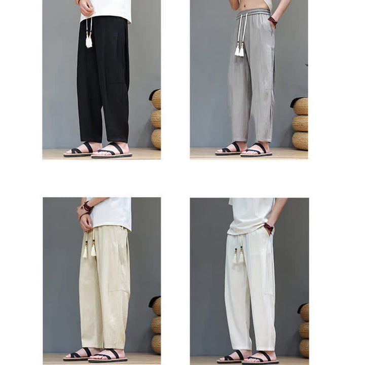 Pantaloni da uomo a gamba dritta, minimalisti, estivi, casual, con coulisse e tasca, con motivo Buddha Stones. - image 35
