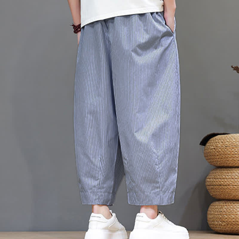 Pantaloni Capri estivi casual con coulisse e righe, modello Buddha Stones, pantaloni harem da uomo con tasca - image 14