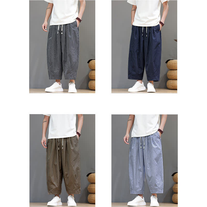 Pantaloni Capri estivi casual con coulisse e righe, modello Buddha Stones, pantaloni harem da uomo con tasca - image 43