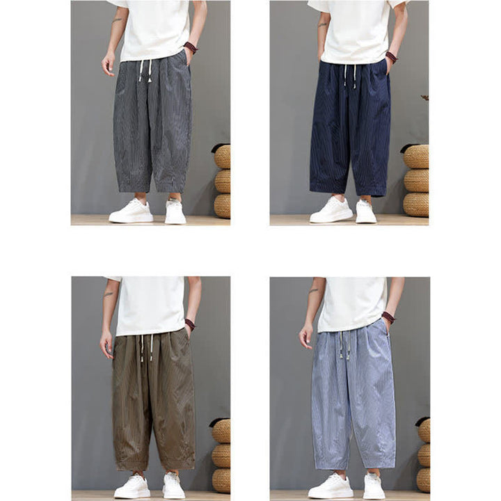 Pantaloni Capri estivi casual con coulisse e righe, modello Buddha Stones, pantaloni harem da uomo con tasca - image 43