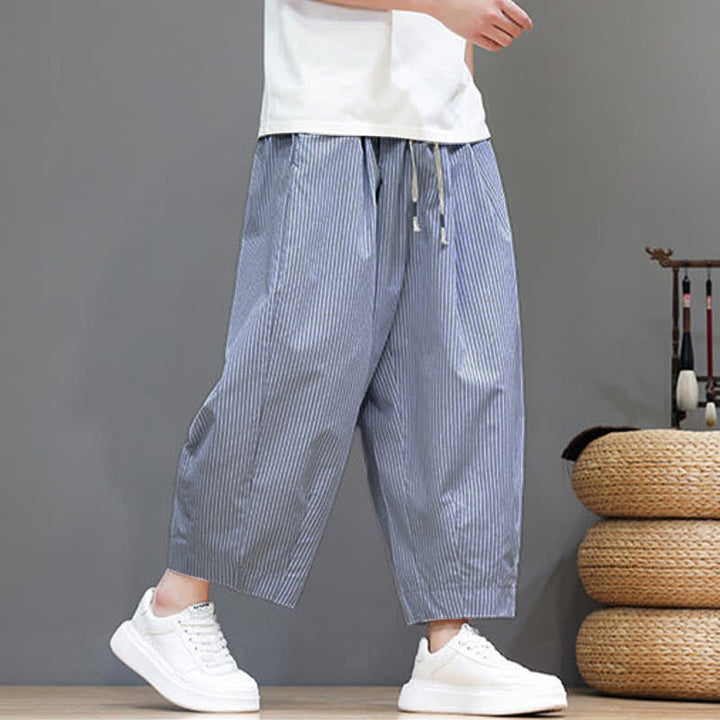 Pantaloni Capri estivi casual con coulisse e righe, modello Buddha Stones, pantaloni harem da uomo con tasca - image 17
