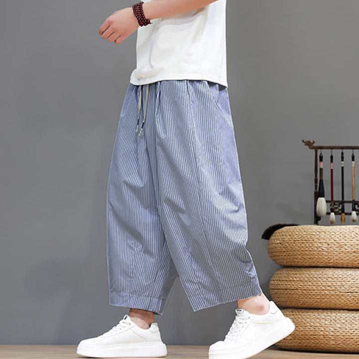 Pantaloni Capri estivi casual con coulisse e righe, modello Buddha Stones, pantaloni harem da uomo con tasca - image 18