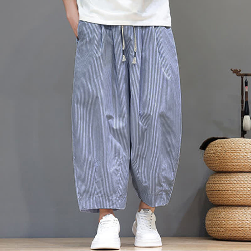 Pantaloni Capri estivi casual con coulisse e righe, modello Buddha Stones, pantaloni harem da uomo con tasca - image 12