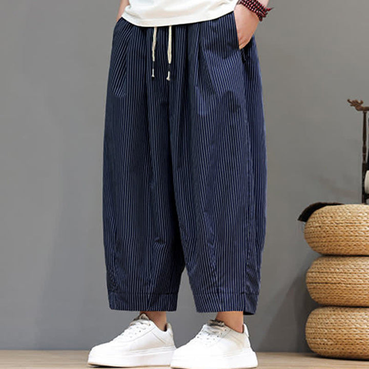 Pantaloni Capri estivi casual con coulisse e righe, modello Buddha Stones, pantaloni harem da uomo con tasca - image 7
