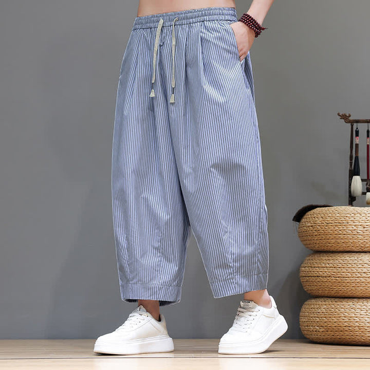 Pantaloni Capri estivi casual con coulisse e righe, modello Buddha Stones, pantaloni harem da uomo con tasca - image 10