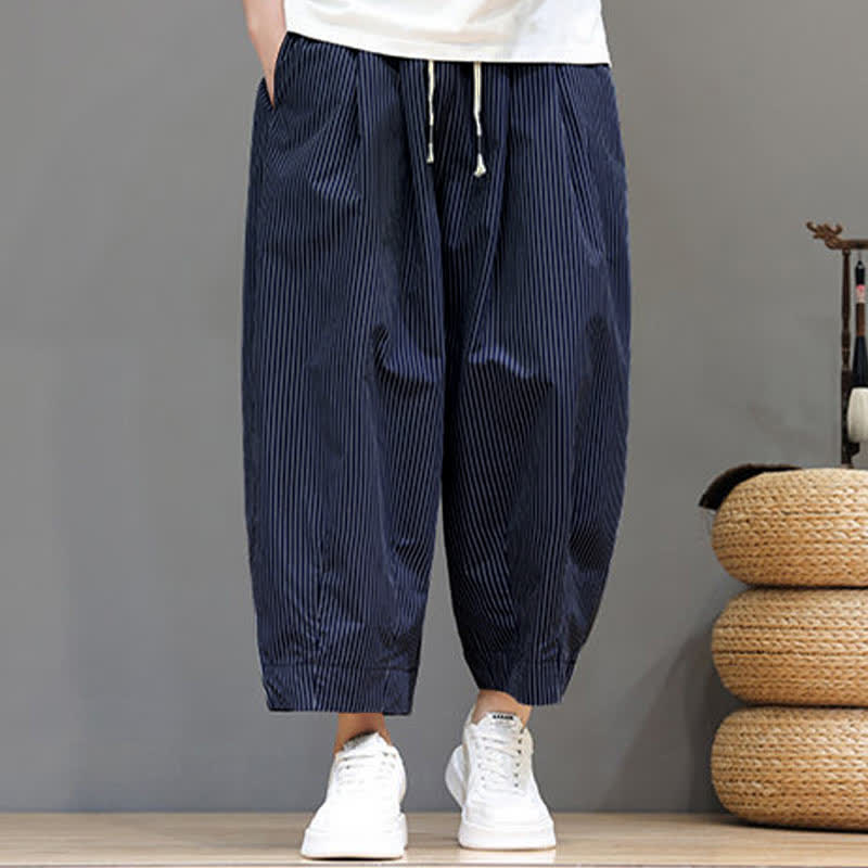 Pantaloni Capri estivi casual con coulisse e righe, modello Buddha Stones, pantaloni harem da uomo con tasca - image 2