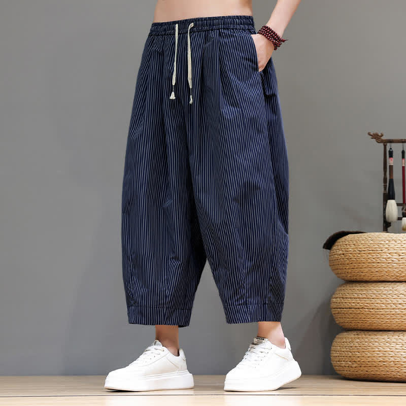 Pantaloni Capri estivi casual con coulisse e righe, modello Buddha Stones, pantaloni harem da uomo con tasca - image 1