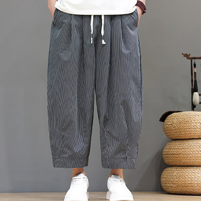 Pantaloni Capri estivi casual con coulisse e righe, modello Buddha Stones, pantaloni harem da uomo con tasca - image 37